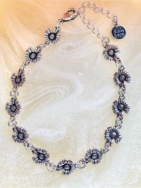 Sterling Silver Sunflower Chain Bracelet - Silver